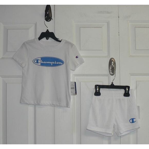 Champion Boys Short Sleeve Logo T-Shirt & Short Set White/Blue 2T MSRP $22 - Picture 1 of 4
